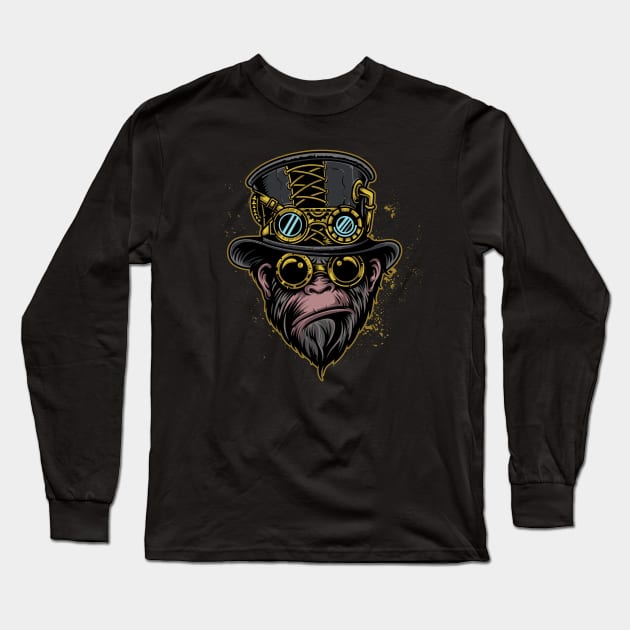 Steampunk Gorilla Long Sleeve T-Shirt by mobiiart